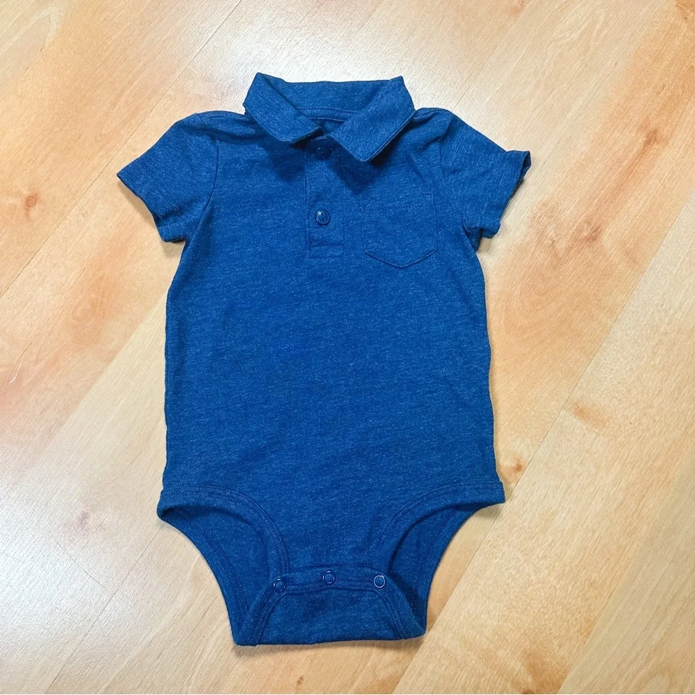 Oshkosh Olive Green & Navy Blue Polo Bodysuit & Overalls Outfit Size 12M